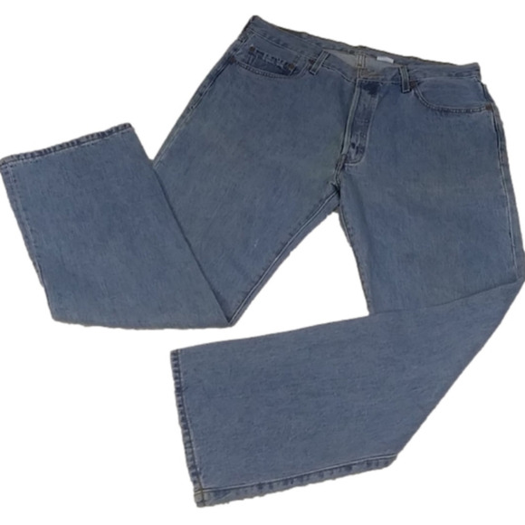 Levi's 501 Blue Light Wash Five Pocket Button Fly Mid Rise Straight Leg Jean